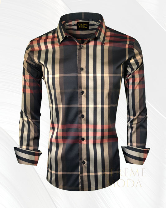 Slim fit plaid fashion shirt Black