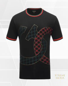 GC green red print T shirt BLK
