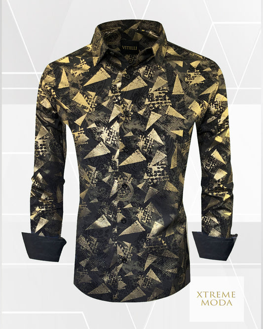 Vitelli regular fit fashion shirt blk/gld