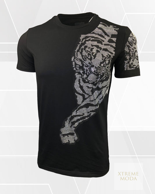 Tiger rhinestones tee black