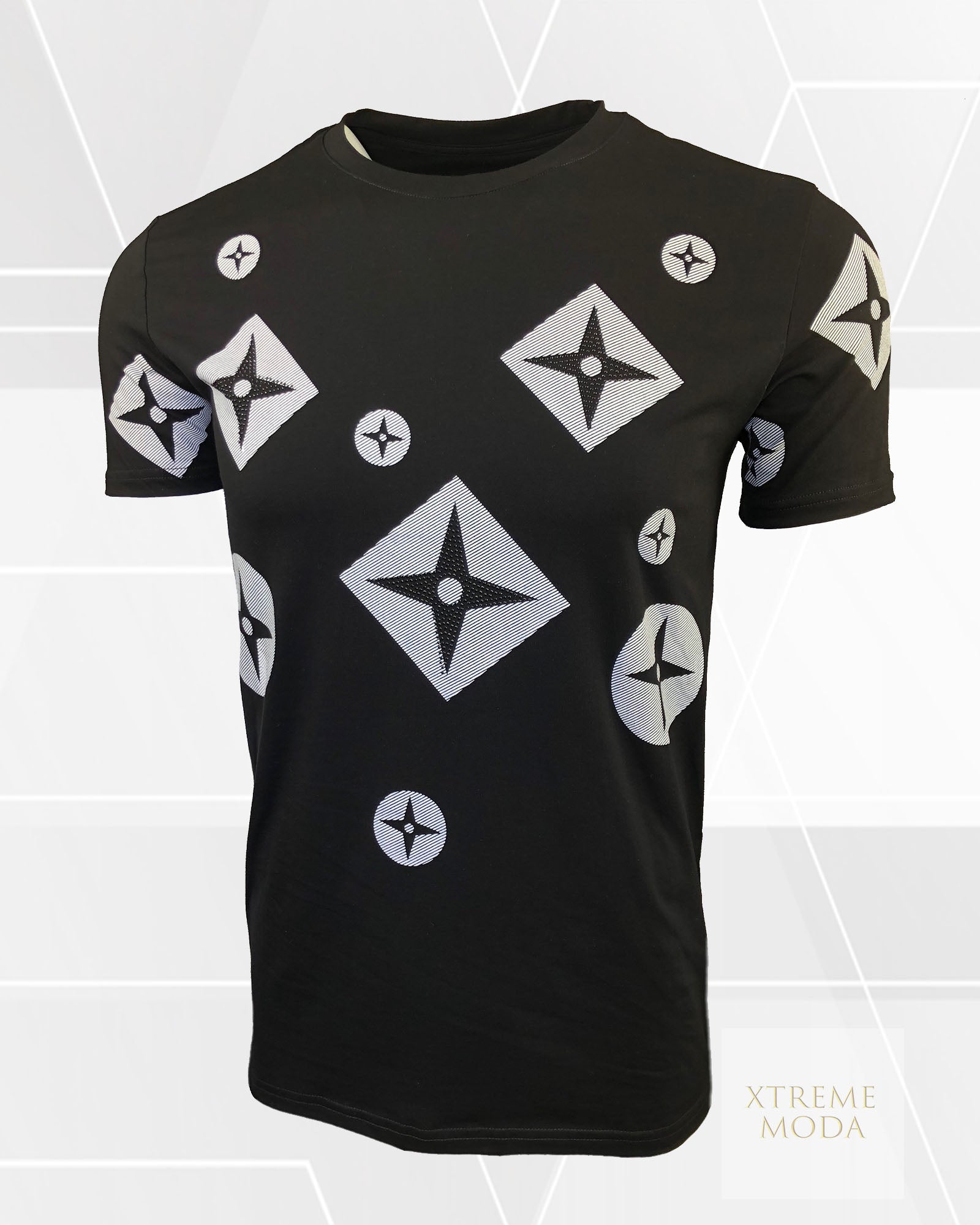 Star print rhinestones tee Blk