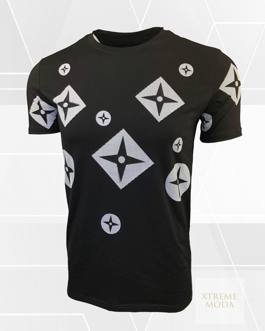 Star print rhinestones tee Blk