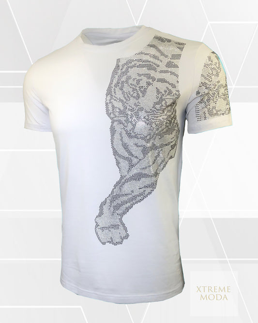 Tiger rhinestones tee white