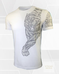 Tiger rhinestones tee white