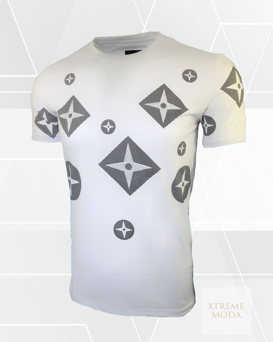 Star print rhinestones tee Wht