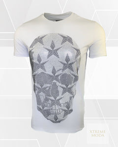 Skull rhinestones tee white
