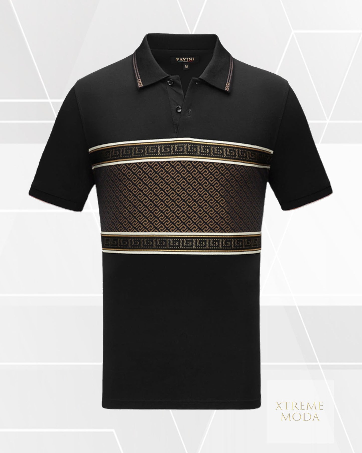 Fashion greek print polo shirt Blk