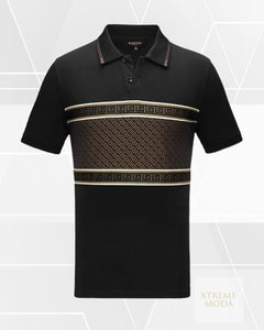 Fashion greek print polo shirt Blk