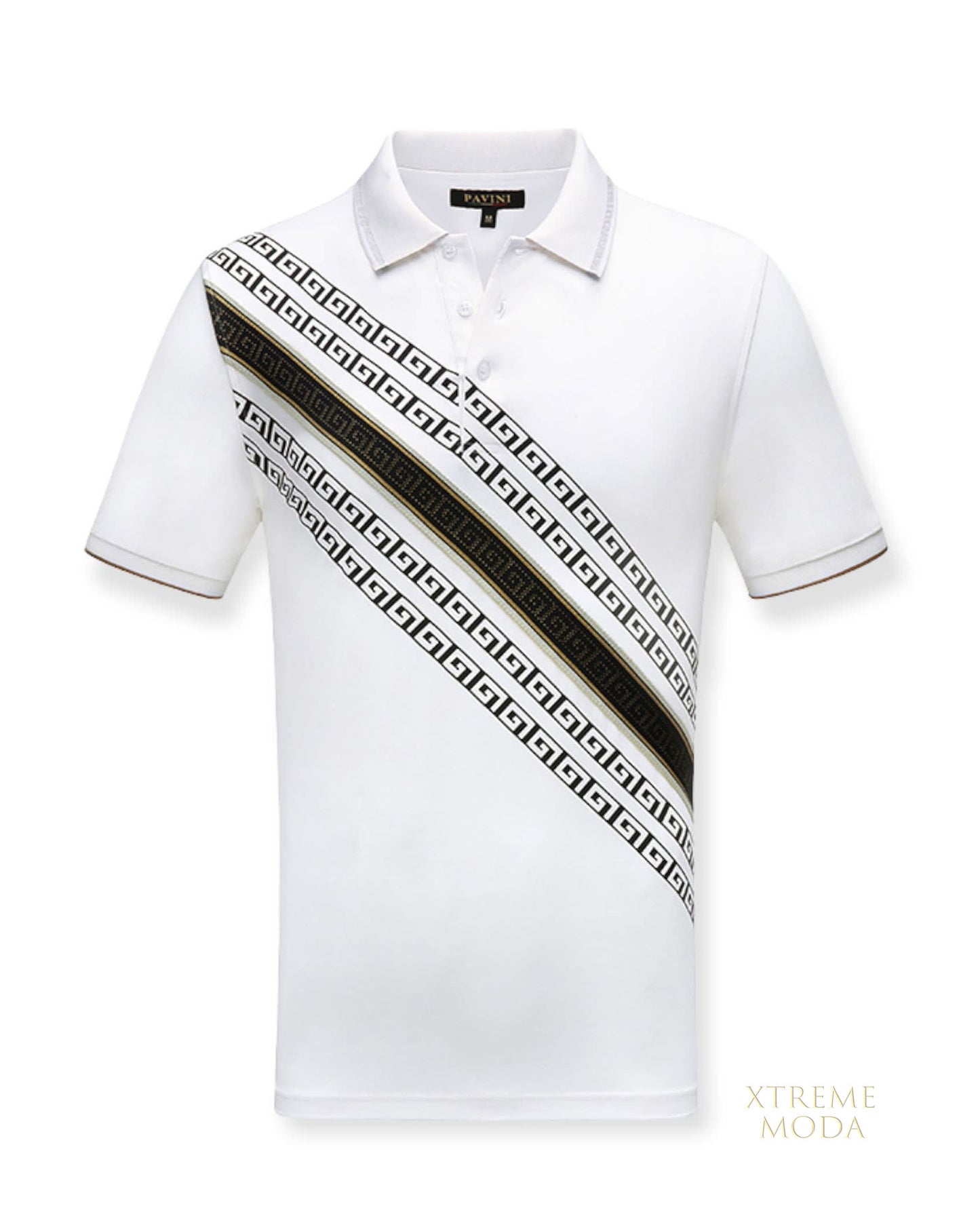 Fashion greek print polo shirt white