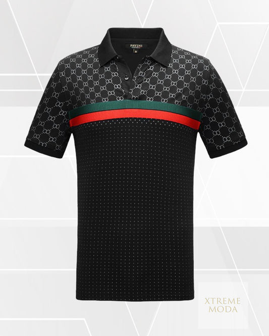 polka dot print polo shirt Blk