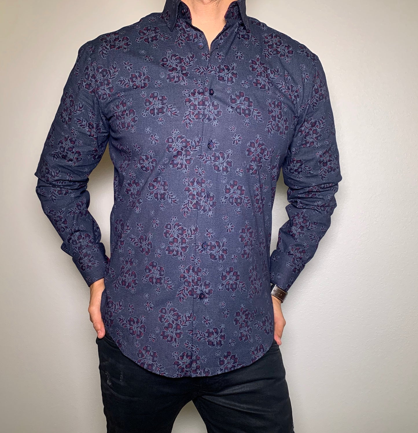 slim fit stretch dress shirt 1002 navy