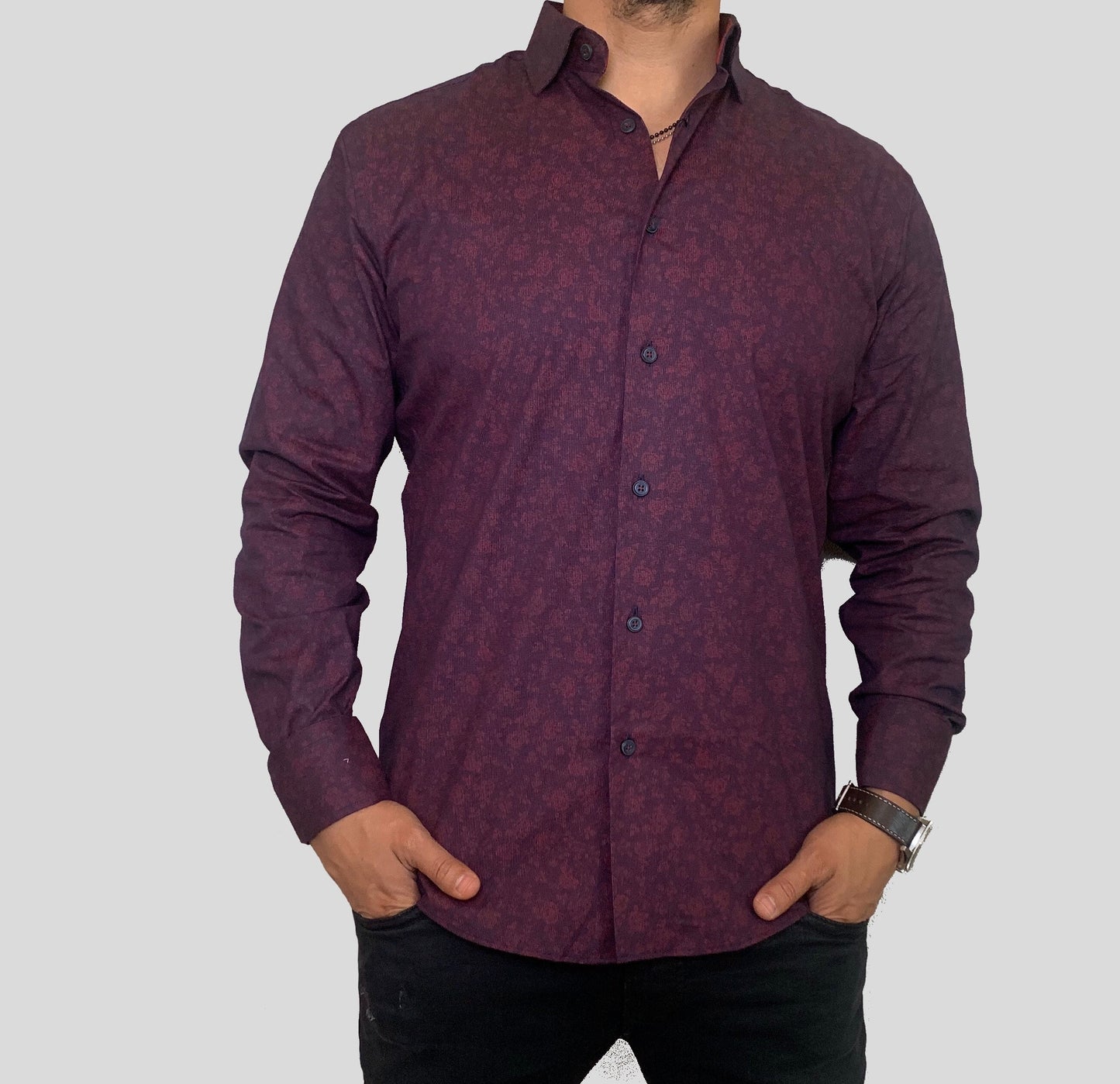 slim fit stretch dress shirt vt 1001 burg.